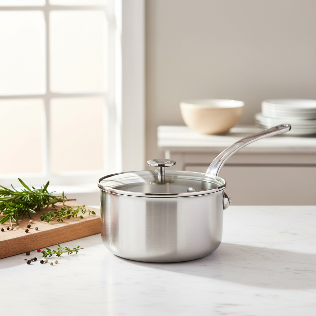 Mauviel M'Pure Sauce Pan With Glass Lid, Cast Stainless Steel Onyx Handle - Mauviel1830