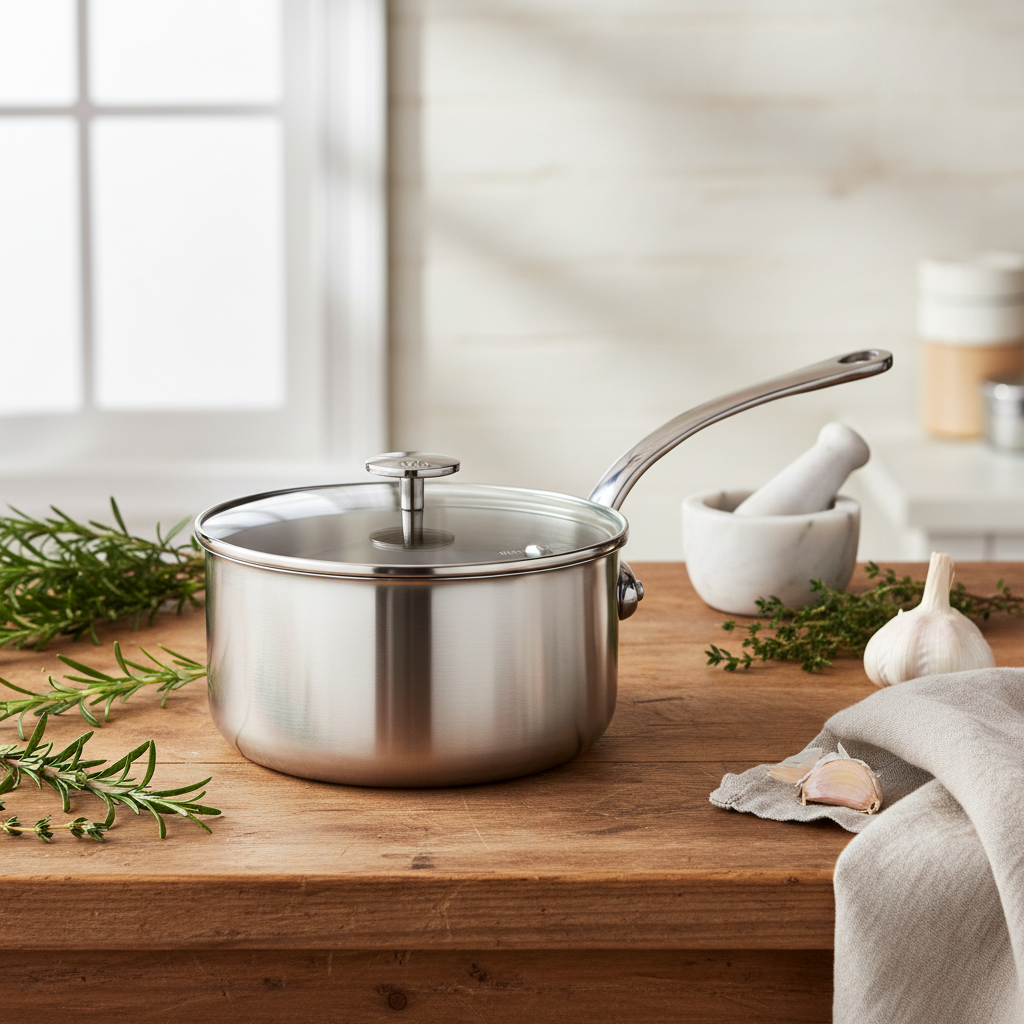 Mauviel M'Pure Sauce Pan With Glass Lid, Cast Stainless Steel Onyx Handle - Mauviel1830