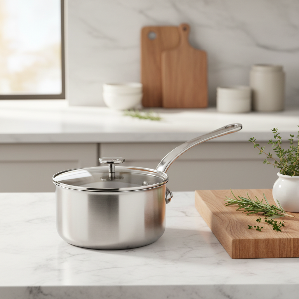 Mauviel M'Pure Sauce Pan With Glass Lid, Cast Stainless Steel Onyx Handle - Mauviel1830