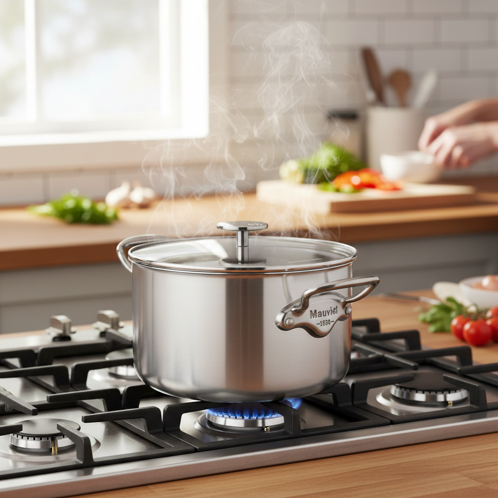 Mauviel M'Pure Stew Pan With Glass Lid, Cast Stainless Steel Onyx Handles, 10-Qt - Mauviel1830