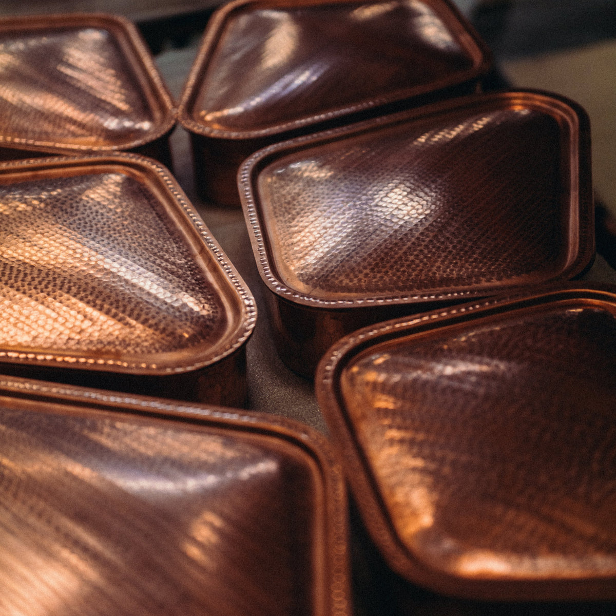 Hand-formed copper pieces in the Mauviel workshop