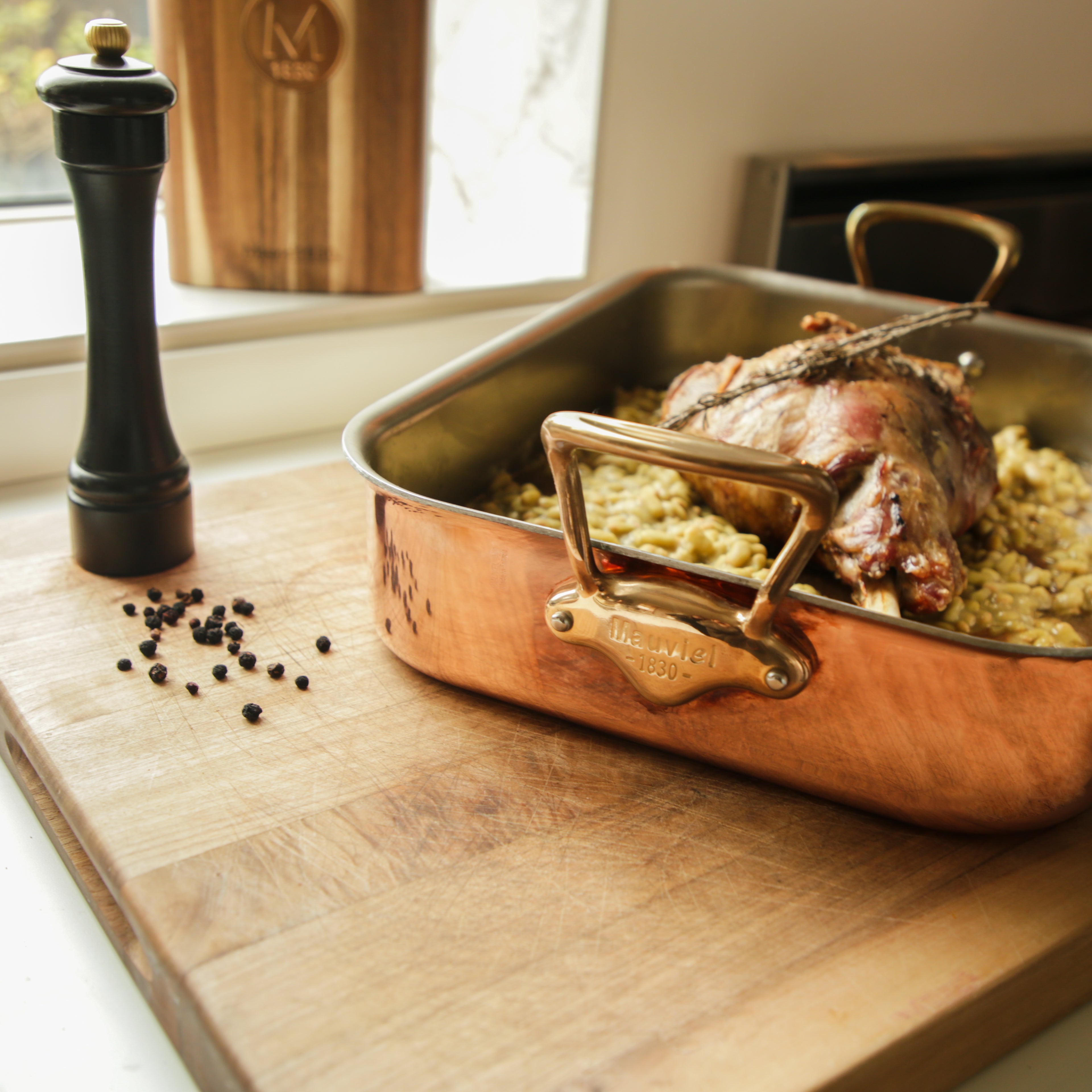 Mauviel Copper Roasting Pan With Brass Handles, 13.7 x 9.8-In - Mauviel1830