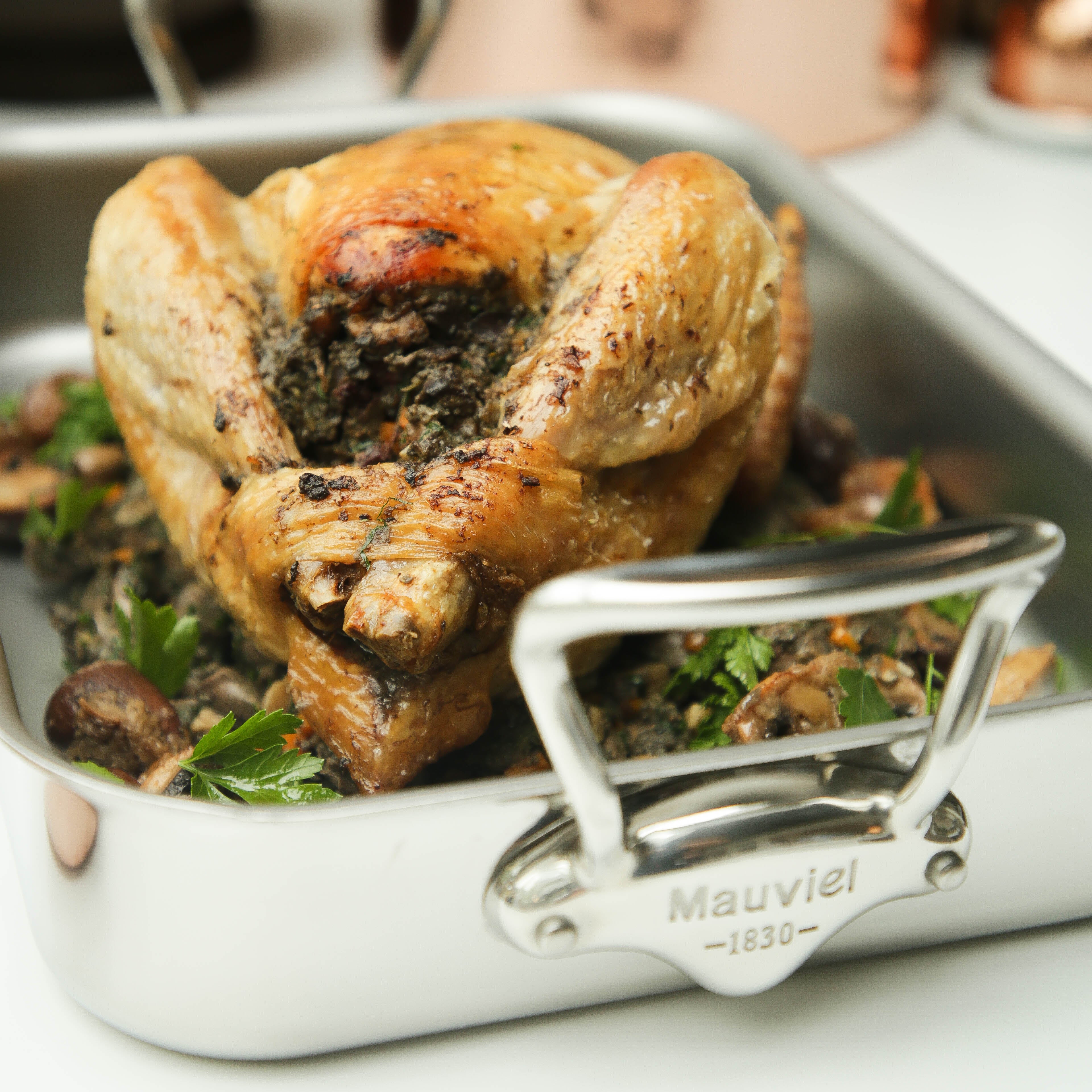 Mauviel Stainless Steel Roasting Pan With Cast Stainless Steel Handle, 9.8 x 8.6-in - Mauviel1830