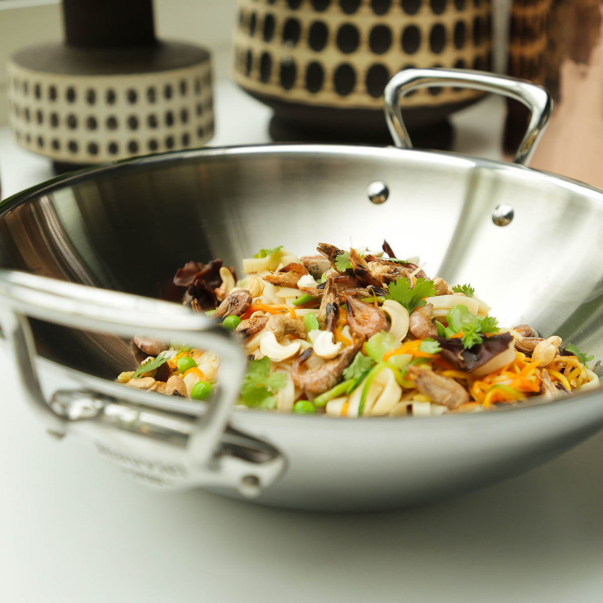Mauviel M'COOK 5-Ply Wok With Rack, Two Cast Stainless Steel Handles, 12.6-In - Mauviel1830