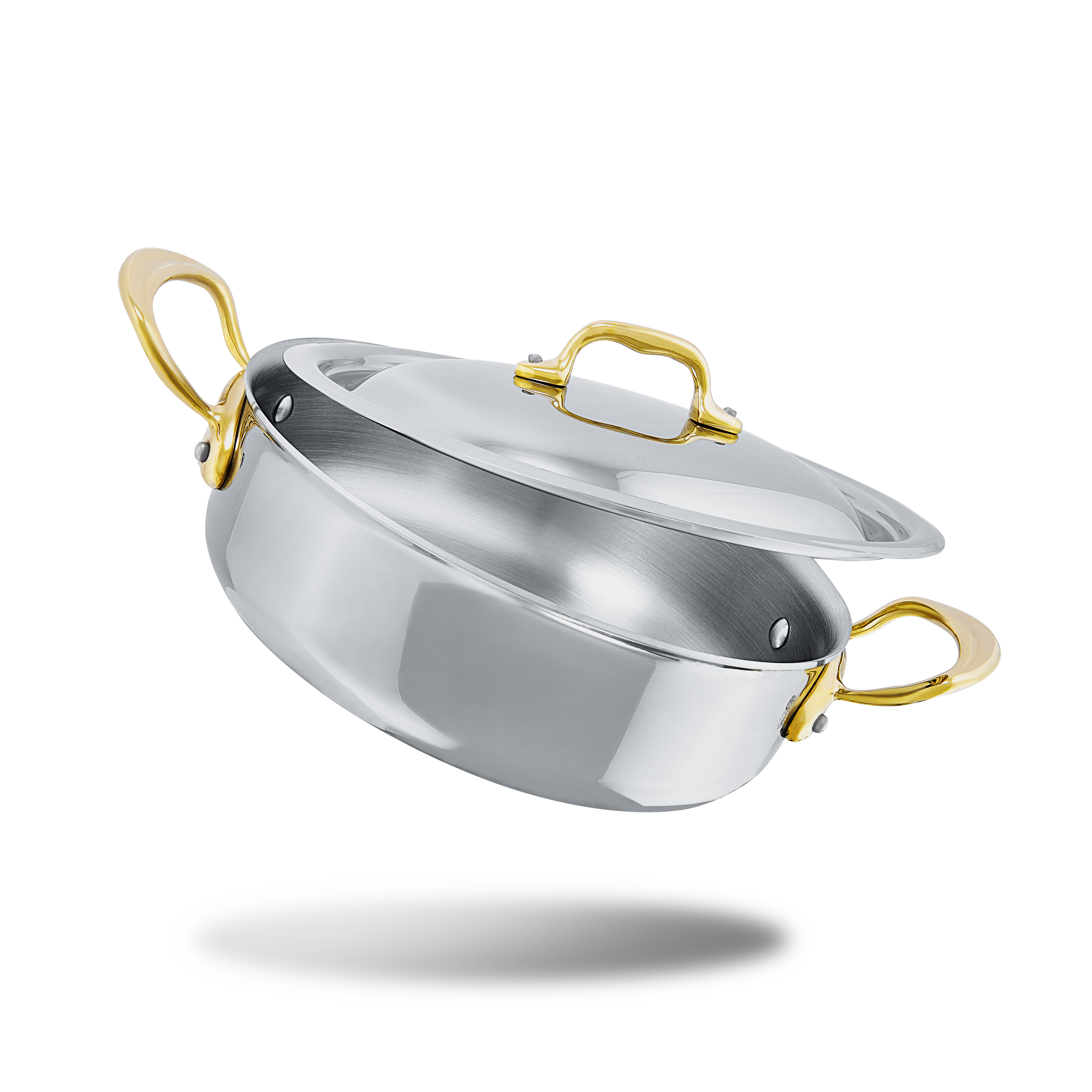 Mauviel M'COOK B 5-Ply Rondeau With Curved Lid, Brass Handles, 6-Qt - Mauviel1830
