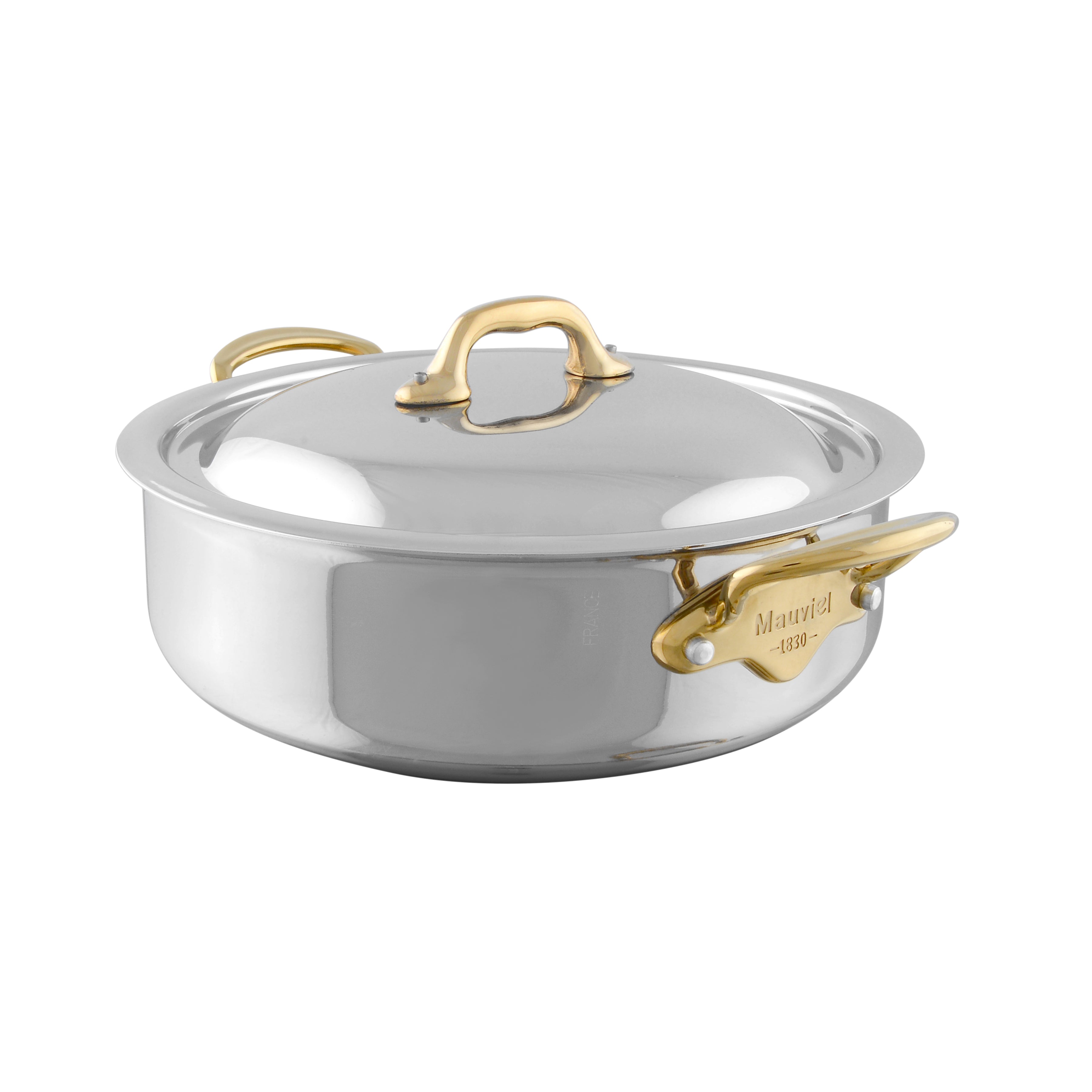 Mauviel M'COOK B 5-Ply Rondeau With Curved Lid, Brass Handles - Mauviel1830