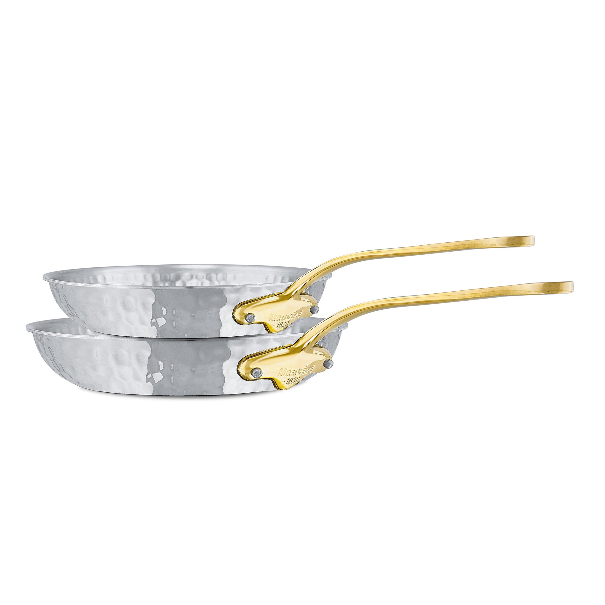 Mauviel M'ELITE B Hammered 5-Ply 2-Piece Frying Pan Set With Brass Handles - Mauviel1830