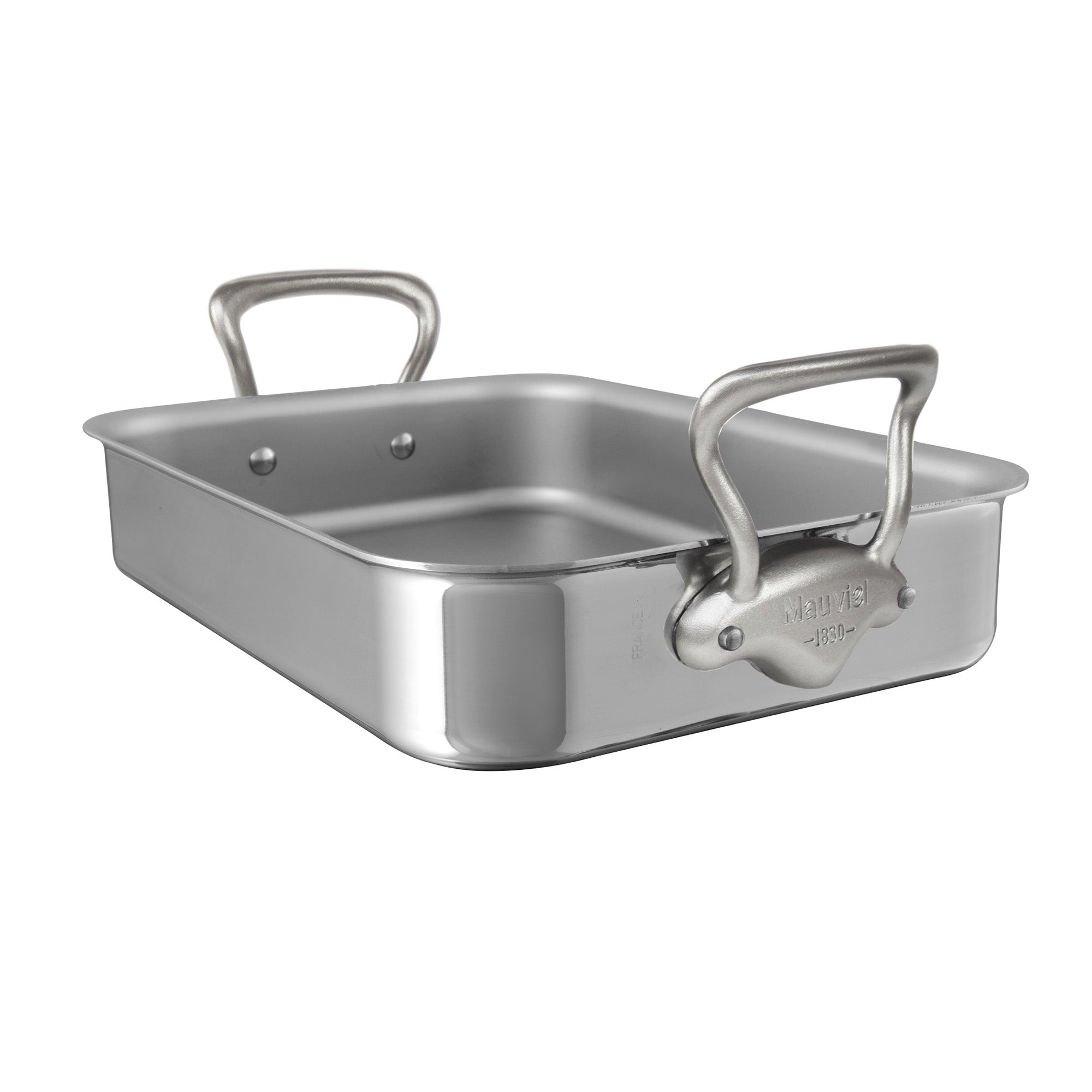 Mauviel Stainless Steel Roasting Pan With Rack And Brushed Cast Stainless Steel Handles, 15.7 x 11.8-In - Mauviel1830