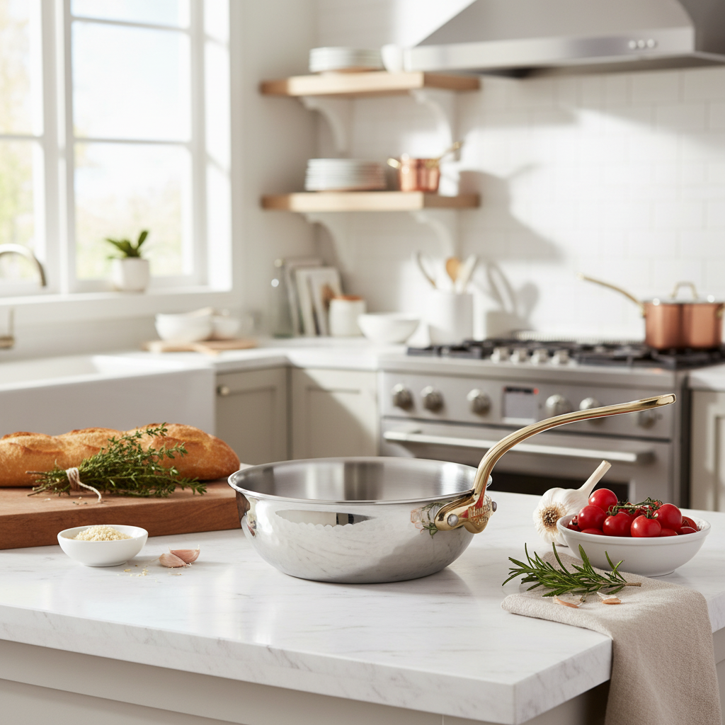 Mauviel M'ELITE B Hammered 5-Ply Chef Pan With Brass Handle, 3.4-Qt - Mauviel1830