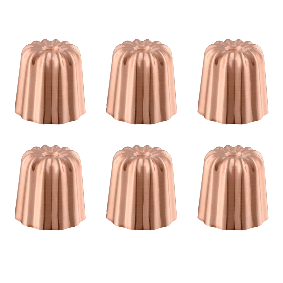 Mauviel M'Passion 6-Piece Copper Tinned Canele Mold Set, 1.8-In