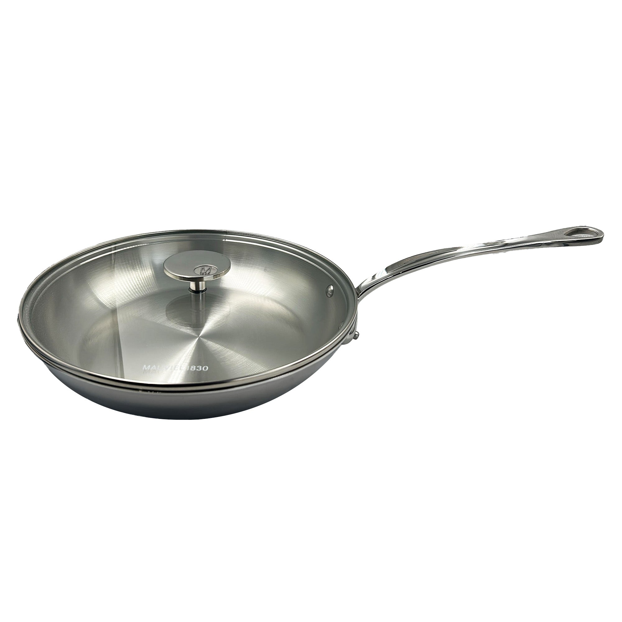 Mauviel M'COOK 5-Ply Frying Pan With Glass Lid, Cast Stainless Steel Handle, 11-In - Mauviel1830