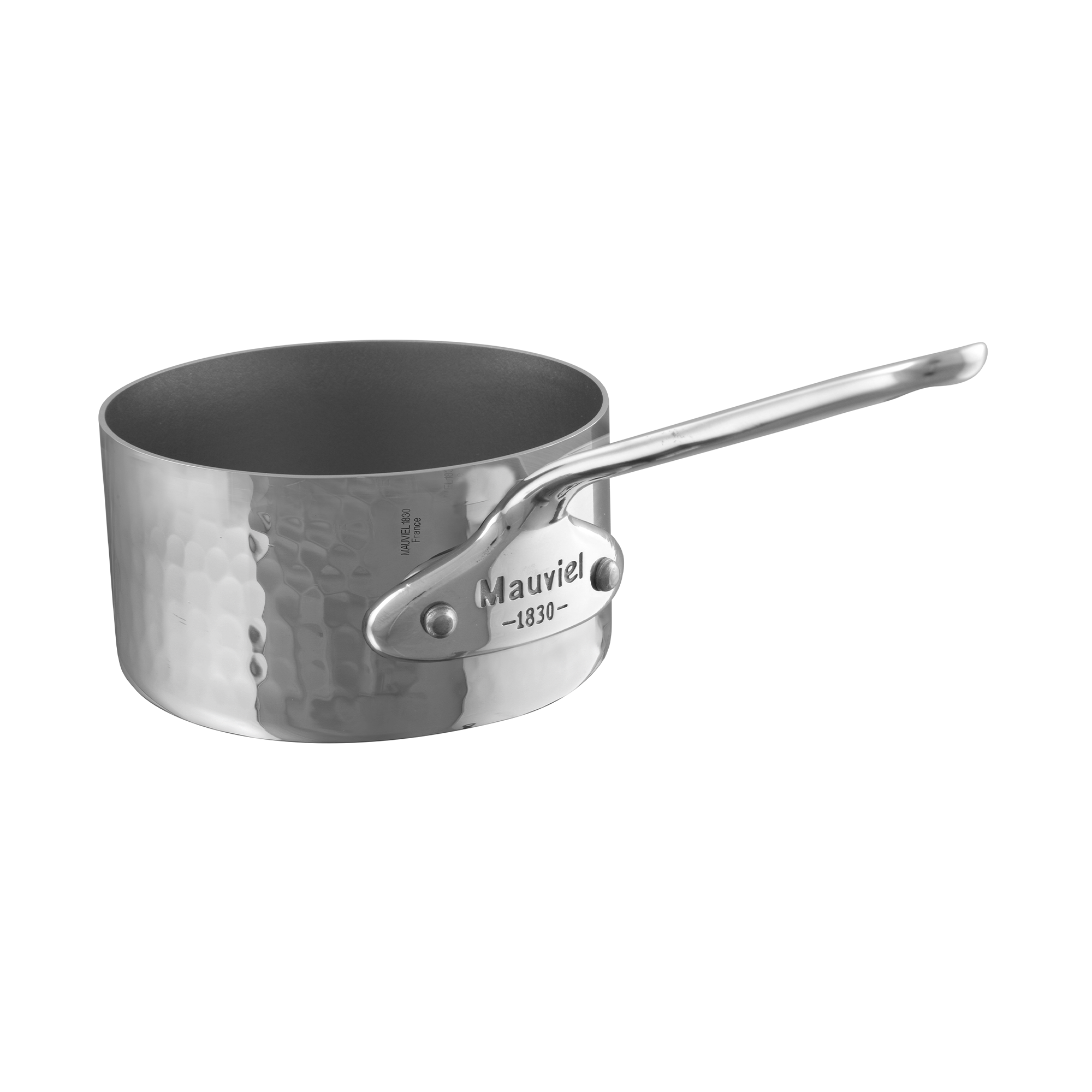 Mauviel M'ELITE Hammered 5-Ply Sauce Pan, Cast Stainless Steel Handles, 0.4-Qt - Mauviel1830