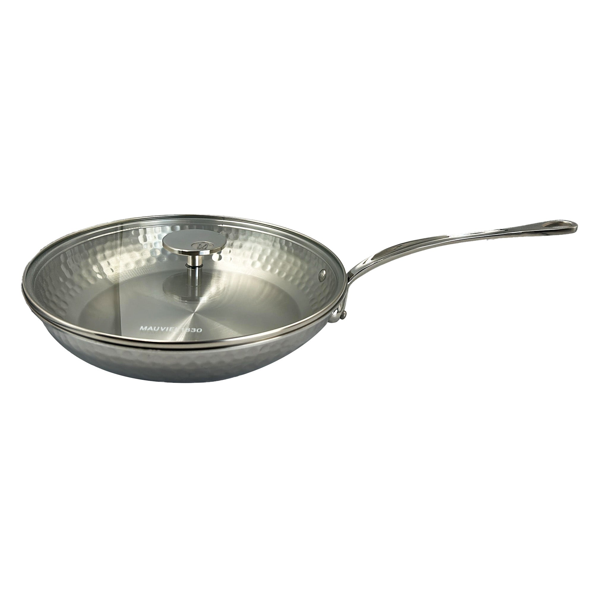Mauviel M'ELITE Hammered 5-Ply Frying Pan With Glass Lid, Cast Stainless Steel Handle, 11-In - Mauviel1830