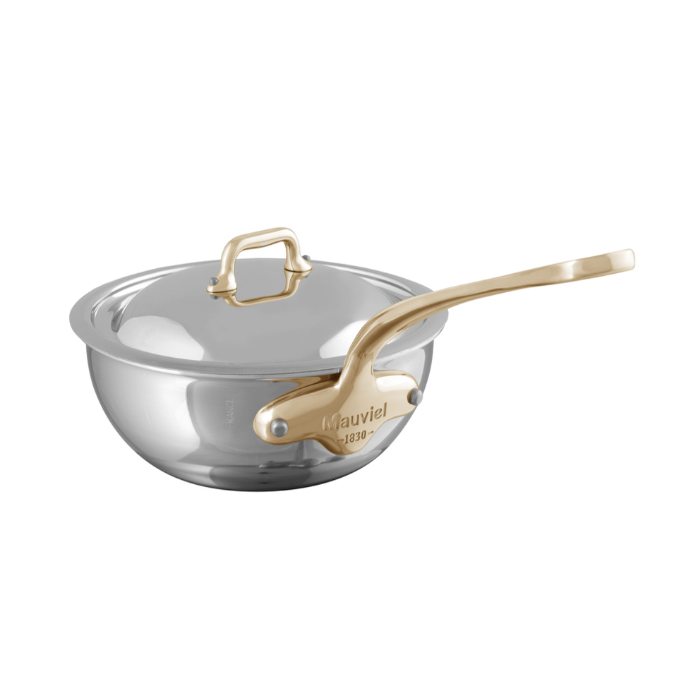 Mauviel 1830 M'COOK BZ 5-Ply Splayed Curved Saute Pan With Lid, Bronze Handle, 2.1-qt - Mauviel USA