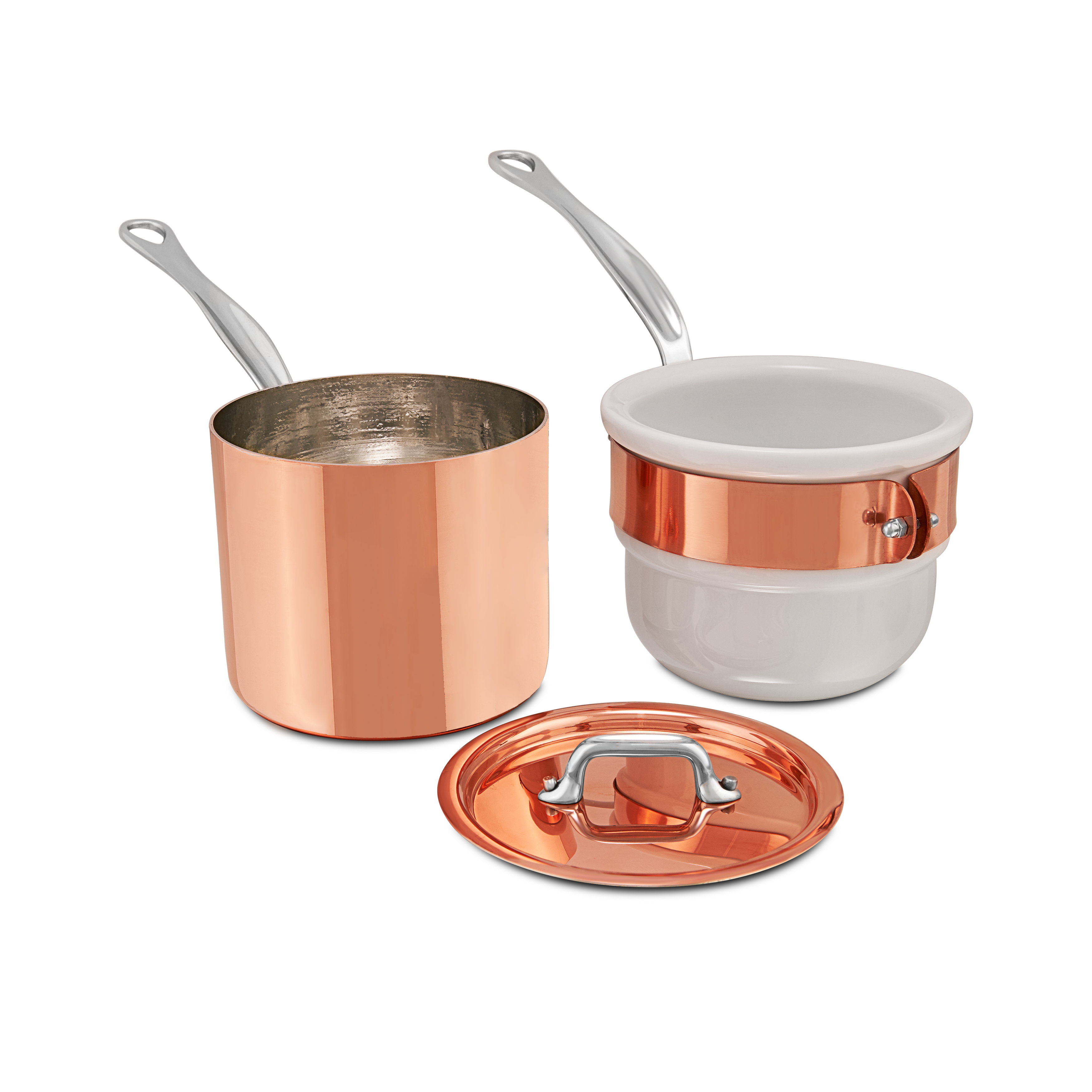 Mauviel Copper Tinned Bain Marie/Double Boiler With Lid, Cast Stainless Steel Handles, 0.9-Qt - Mauviel1830