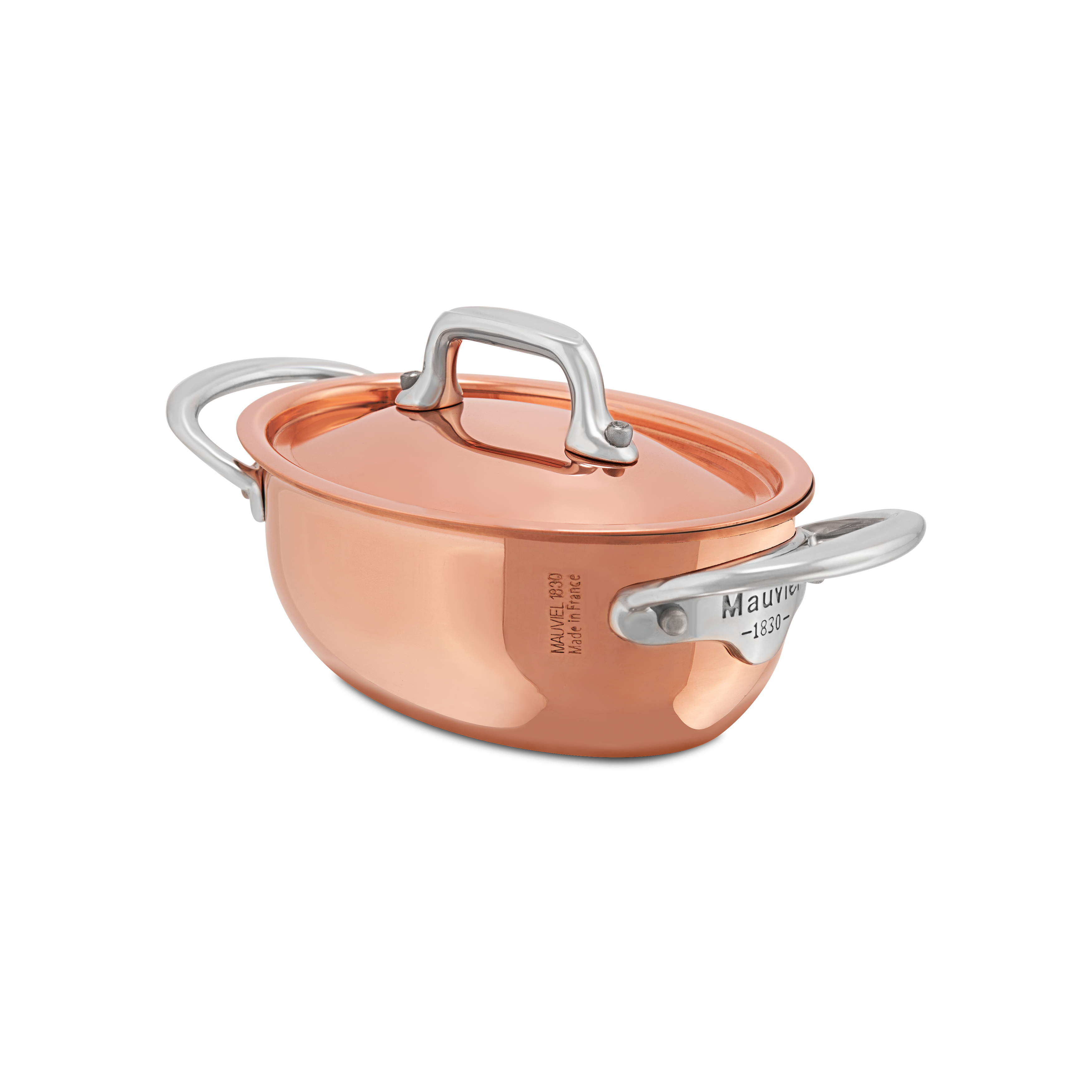 Mauviel M'MINIS Copper Oval Stew Pan With Lid, Stainless Steel Handles, 0.42-Qt - Mauviel1830