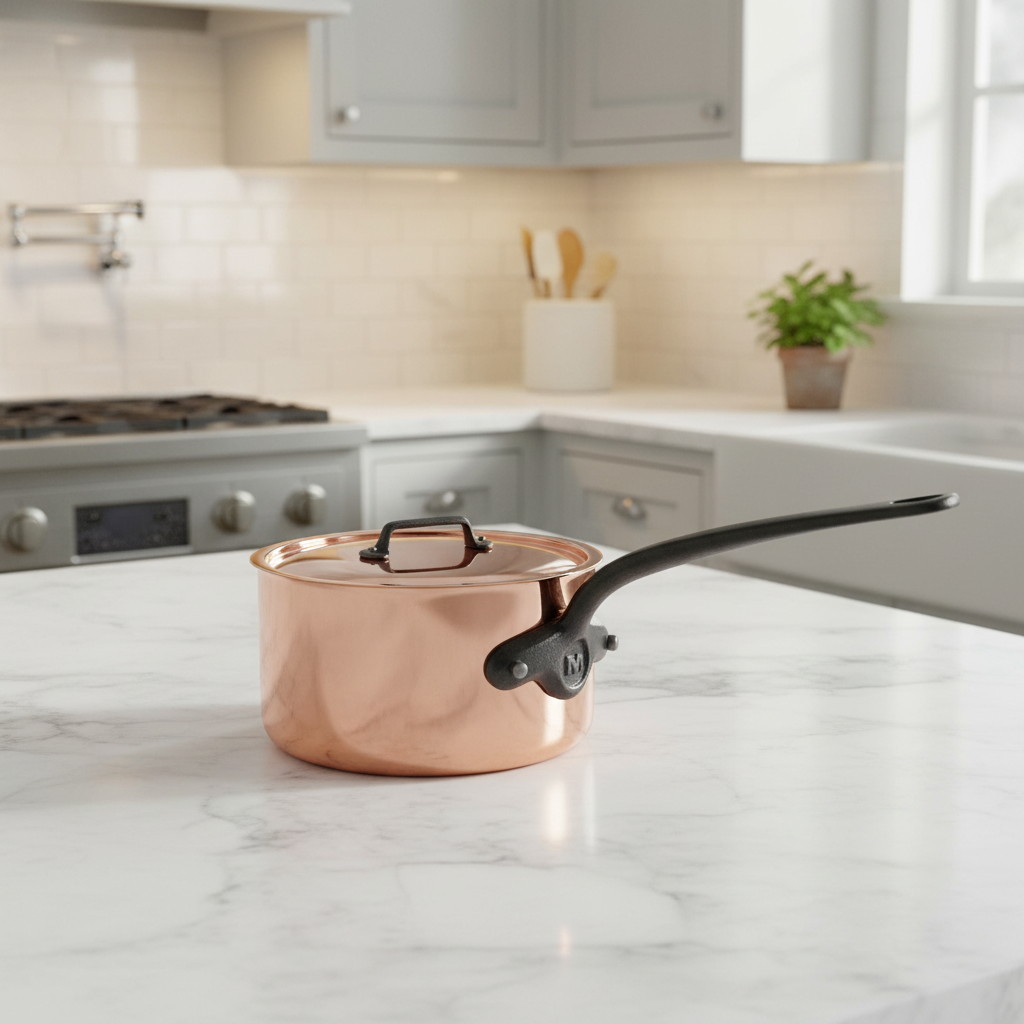 Mauviel M'Heritage M'150 CI Sauce Pan With Lid, Cast Iron Handle, 2.8-Qt - Mauviel1830