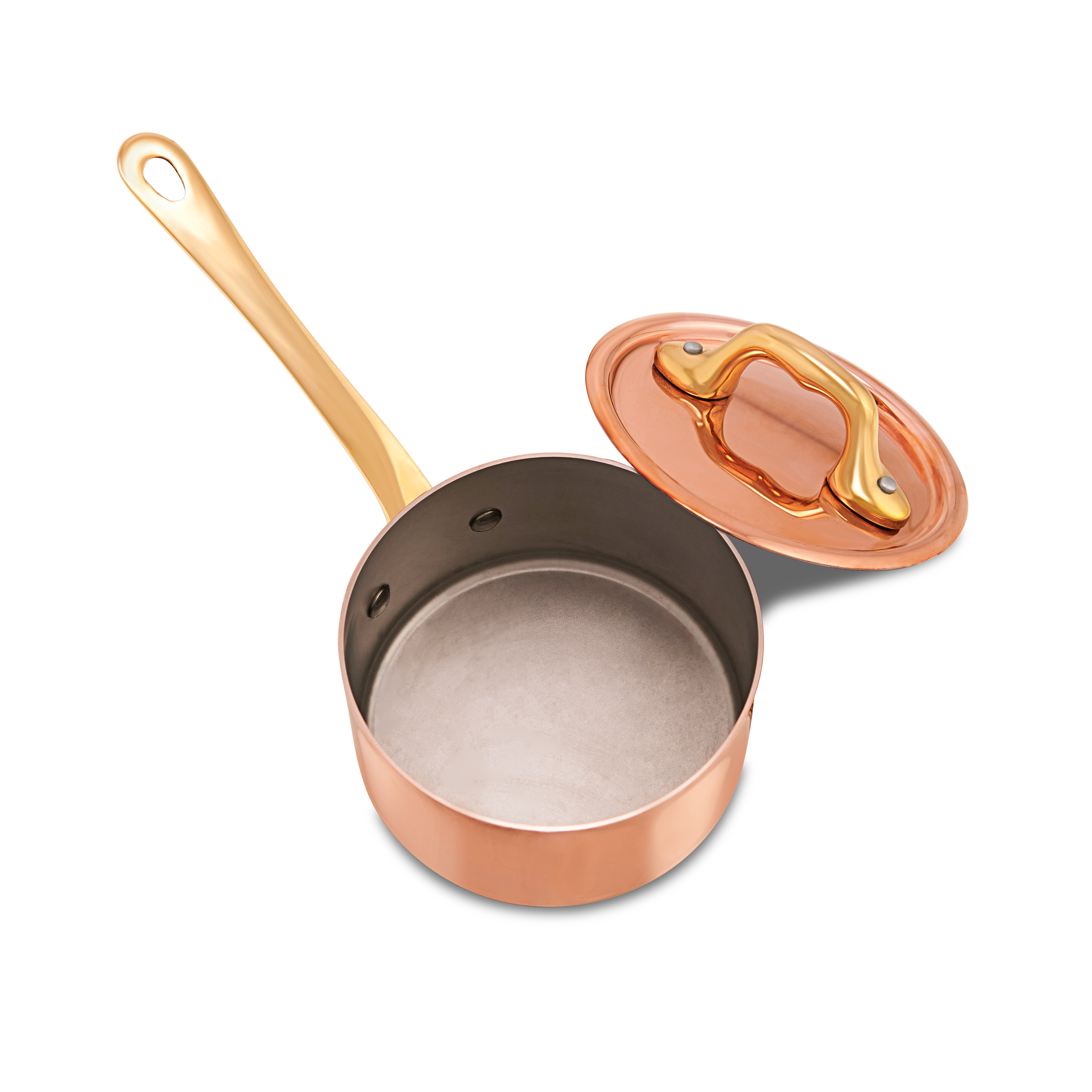 Mauviel M'MINIS Copper Sauce Pan With Lid, Brass Handles, 3.54-In - Mauviel1830