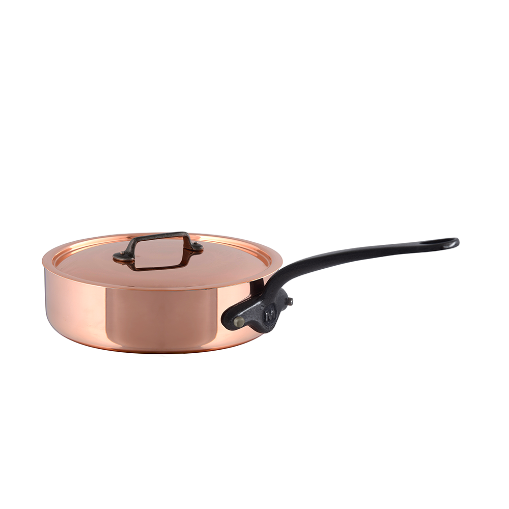 Mauviel M'Heritage M'250 CI copper saute pan with lid, 7.9-inch, electroplated handle, 5.1-quart capacity for versatile cooking