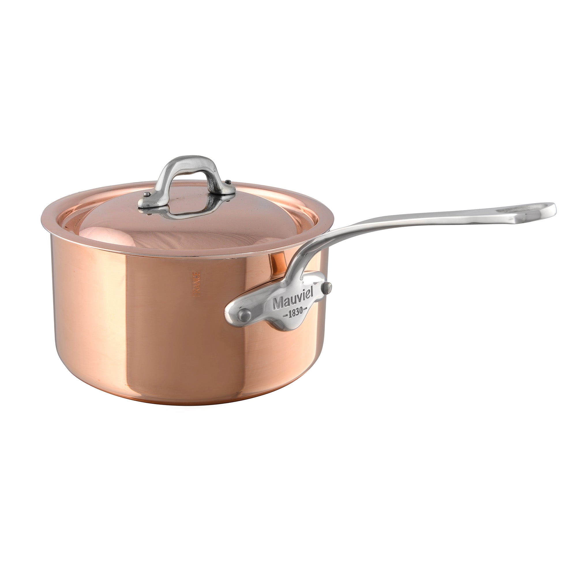 Mauviel M'Heritage M'150 S Copper Copper Sauce Pan With Curved Lid, Cast Stainless Steel Handles, 1.9-Qt - Mauviel1830