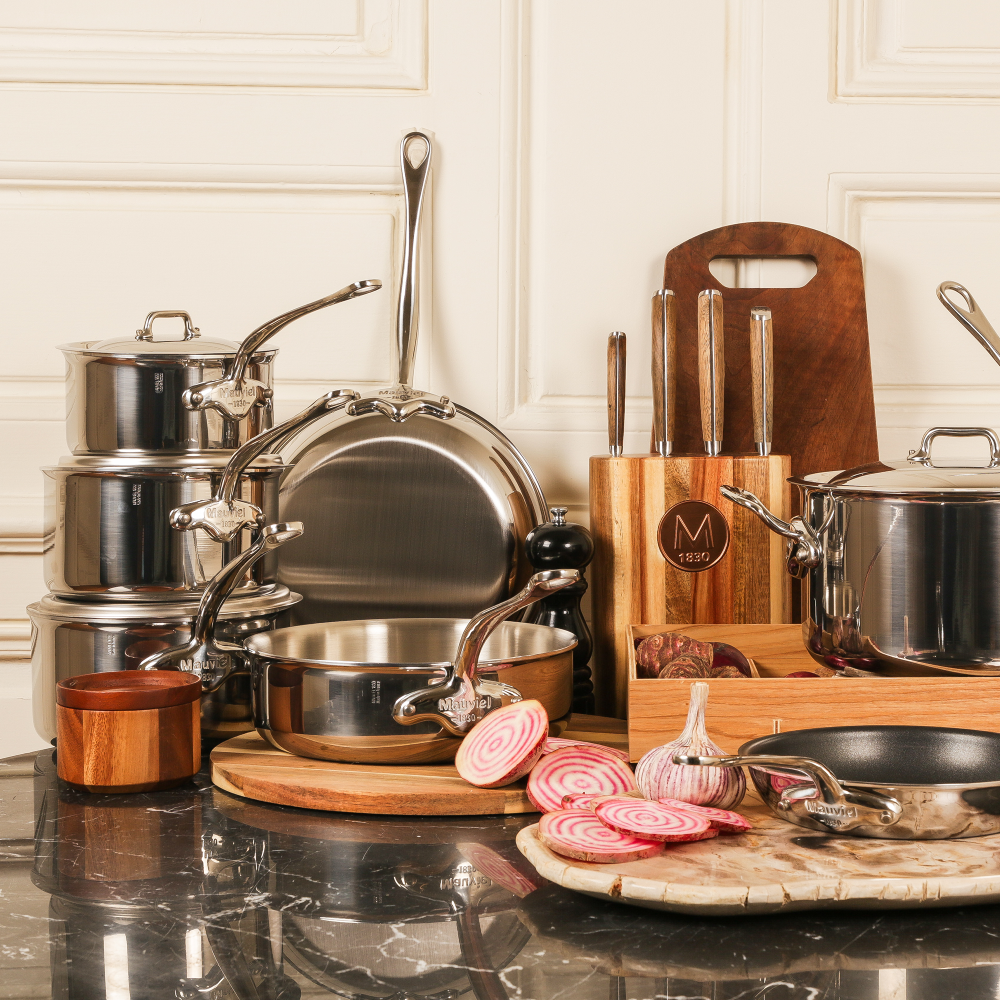 Mauviel M'COOK 5-Ply Splayed Saute Pan With Lid, Cast Stainless Steel Handle, 1.1-Qt - Mauviel1830