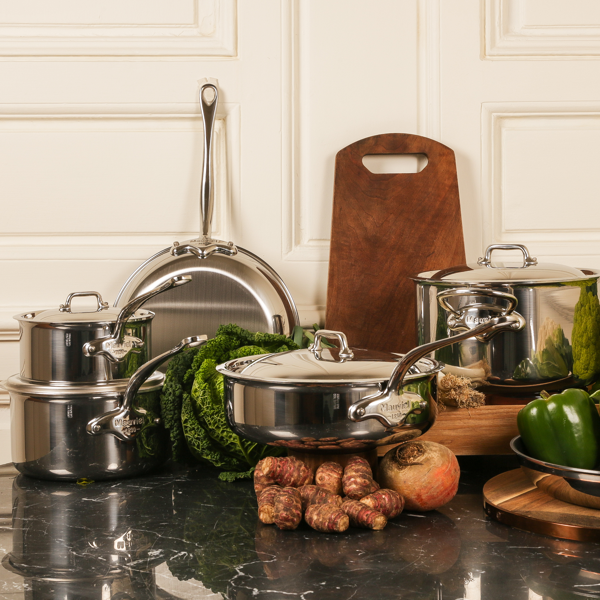 Mauviel M'COOK 5-Ply Splayed Saute Pan With Lid, Cast Stainless Steel Handle, 1.1-Qt - Mauviel1830