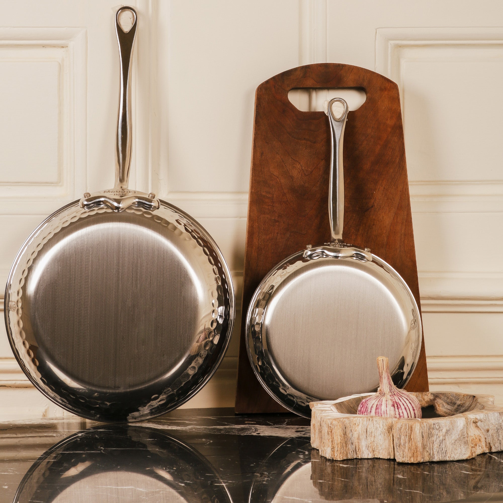 Mauviel M'ELITE Hammered 5-Ply Stewpan With Curved Lid, Cast Stainless Steel Handles, 9.2-Qt - Mauviel1830
