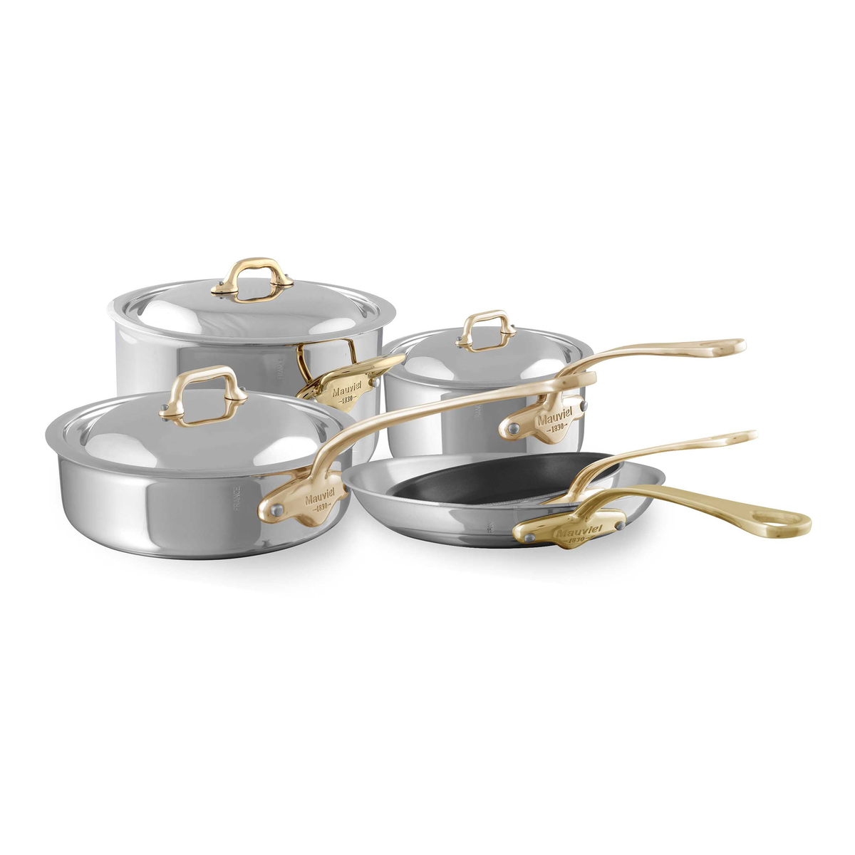 Mauviel M'COOK B 5-Ply 8-Piece Cookware Set With Brass Handles Mauviel M'COOK B 5-Ply 8-Piece Cookware Set With Brass Handles