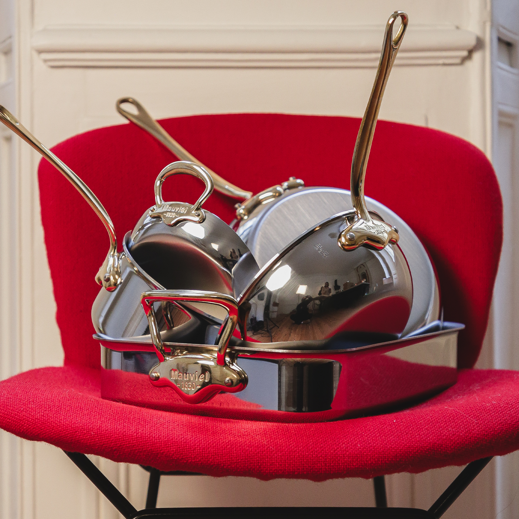 Mauviel M'COOK B 5-Ply Polished Stainless Steel Saute Pan With Lid 3.2-qt and Frying Pan 10.2-in Set - Mauviel1830