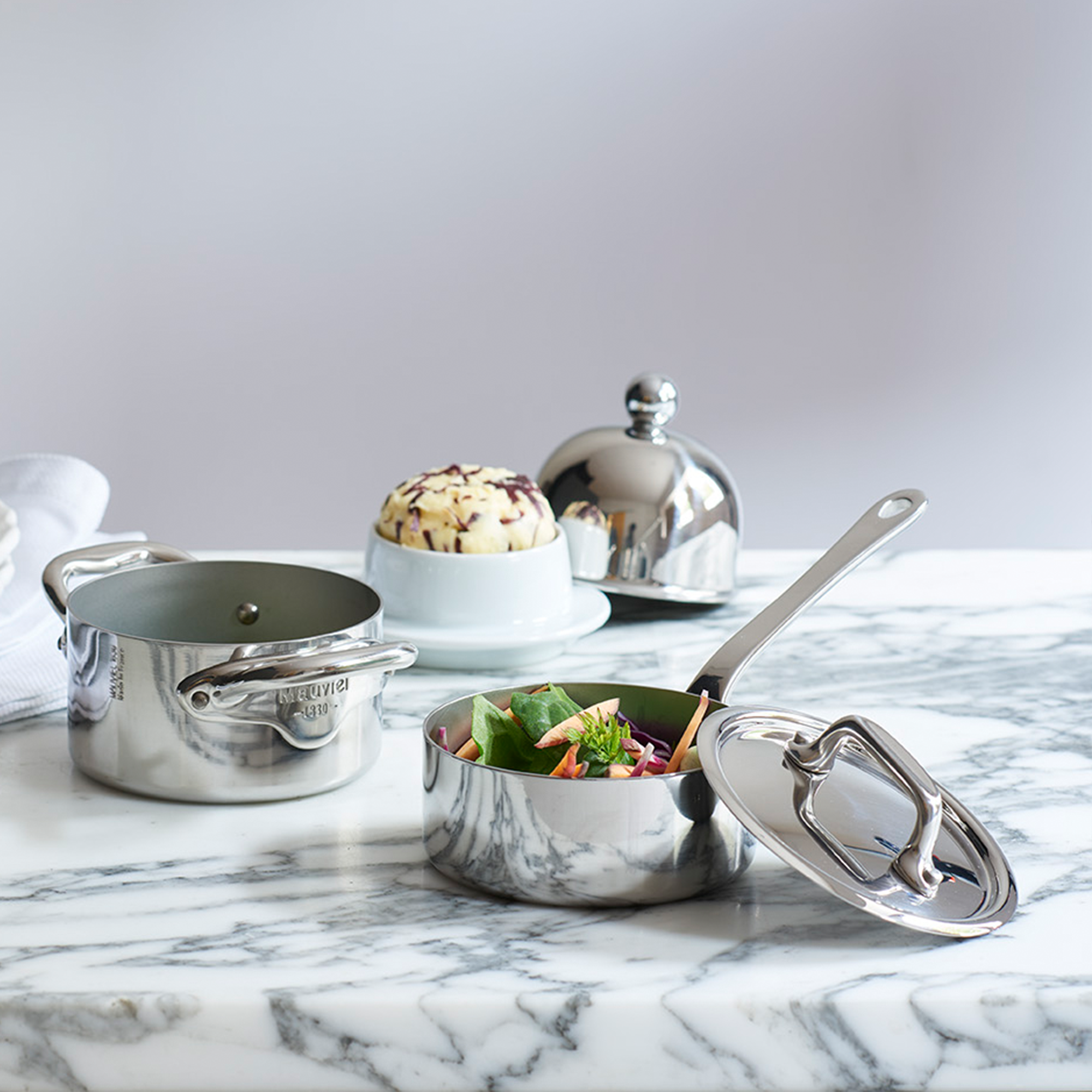 Mauviel M'MINIS Stainless Steel Oval Stewpan With Brass Handles And Lid, 0.36-Qt - Mauviel1830