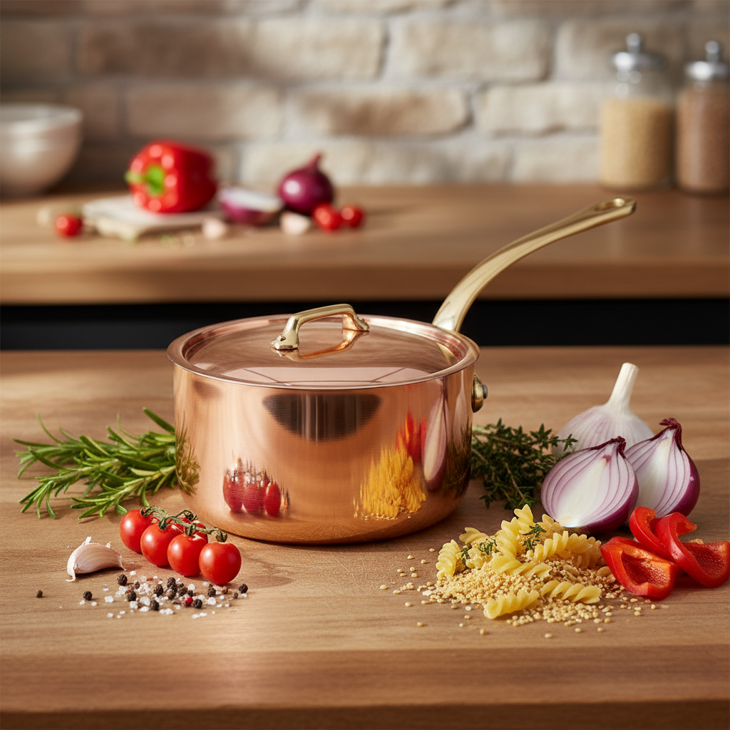 Mauviel M'Heritage M'200 B Copper Sauce Pan With Lid, Brass Handle, 2.6-Qt - Mauviel1830