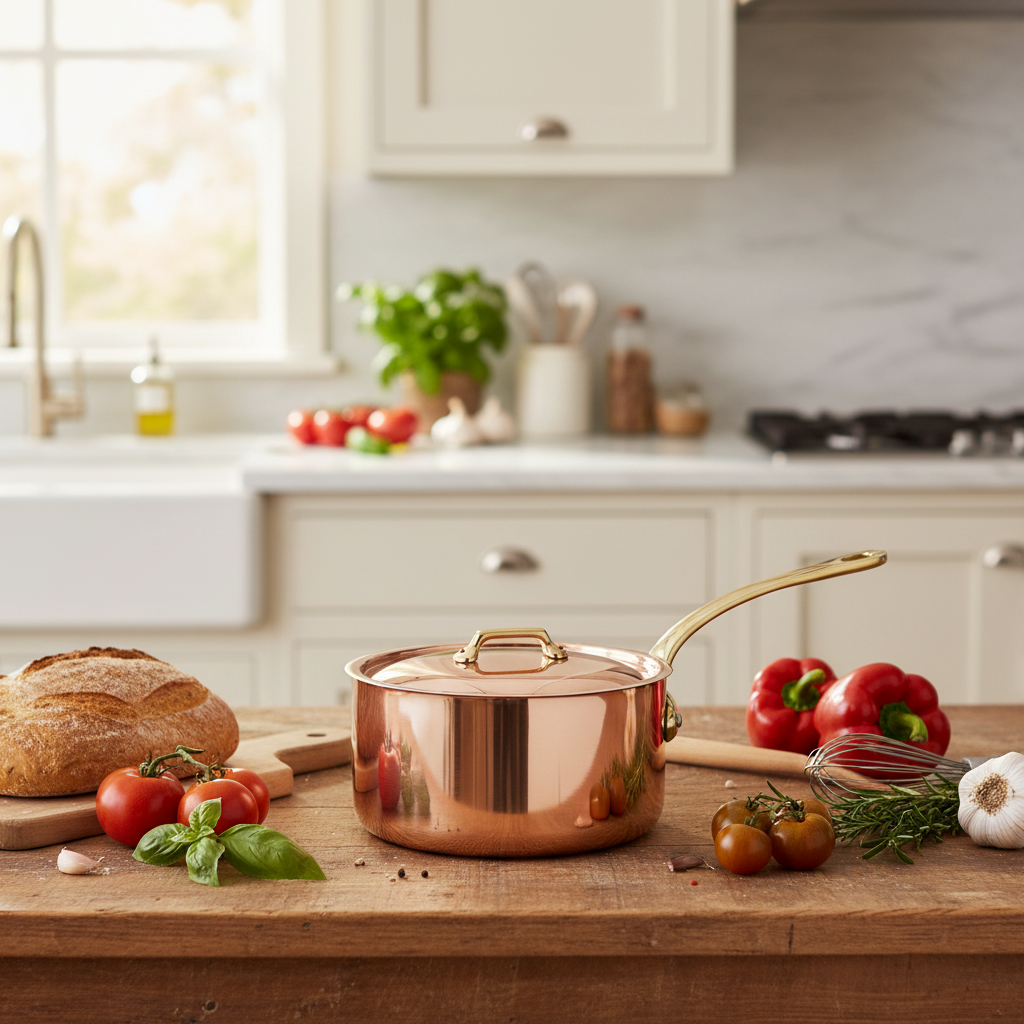 Mauviel M'Heritage M'200 B Sauce Pan With Lid, Brass Handle, 1.8-Qt - Mauviel1830