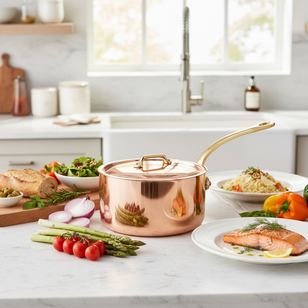 Mauviel M'Heritage M'200 B Copper Sauce Pan With Lid, Brass Handle, 2.6-Qt - Mauviel1830