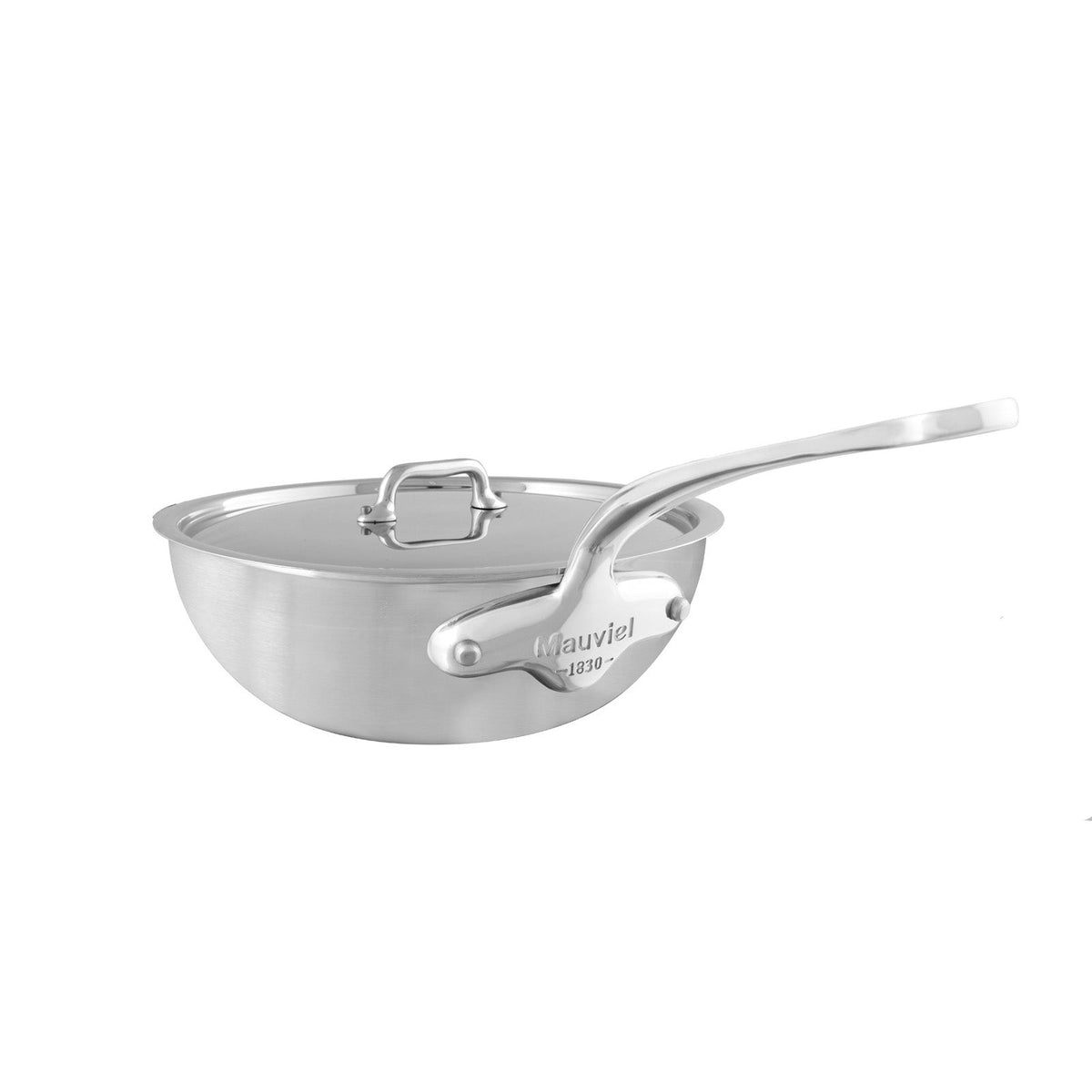 Mauviel M'URBAN 3 Curved Splayed Saute Pan With Lid, Cast Stainless St