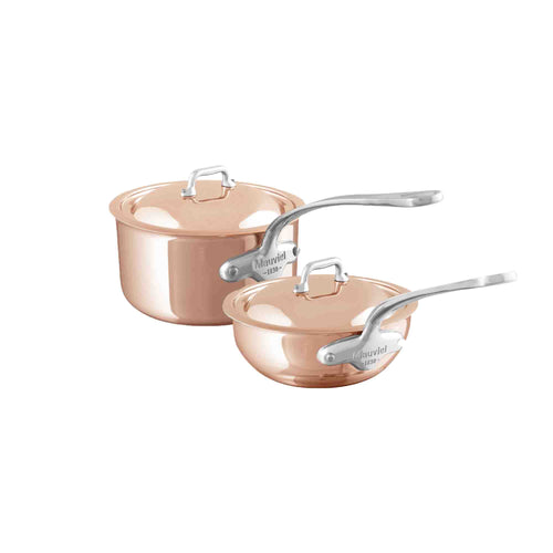 Mauviel M'6 S Induction Copper Sauce Pan 3.4-Qt and Curved Splayed Saute Pan 2.1-Quart Set With Cast Stainless Steel Handle - Mauviel1830