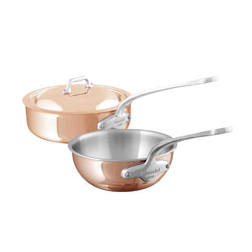 Mauviel M'6 S Induction Copper Saute Pan 3.2-Qt and Curved Splayed Saute Pan 2.1-Qt With Cast Stainless Steel Handles Set - Mauviel1830