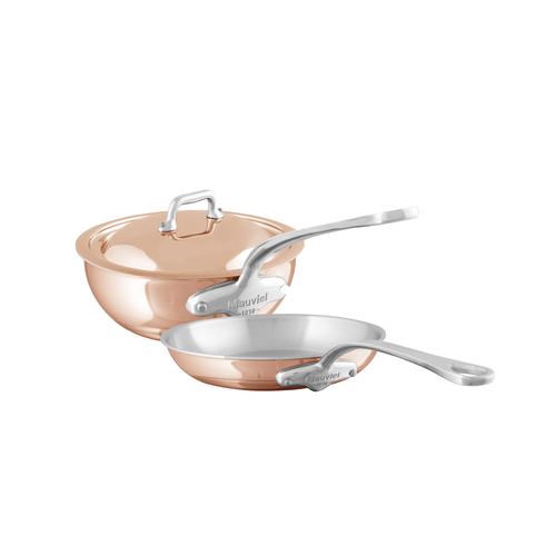 Mauviel M'6 S Induction Copper Curved Splayed Saute Pan 2.1-Qt and Frying Pan 7.9-In Set With Cast Stainless Steel Handle - Mauviel1830