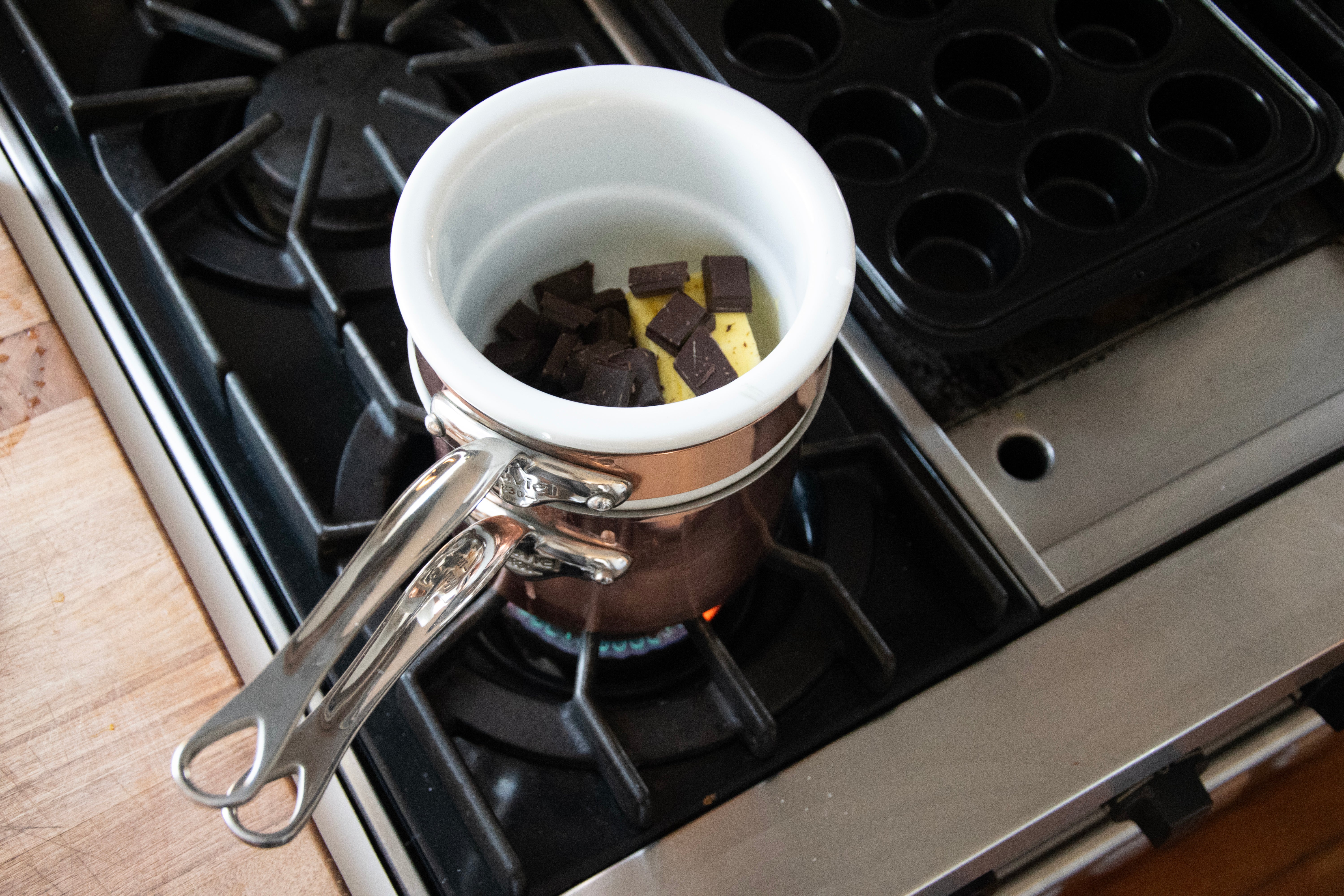 Mauviel Copper Tinned Bain Marie/Double Boiler With Lid, Cast Stainless Steel Handles, 0.9-Qt - Mauviel1830