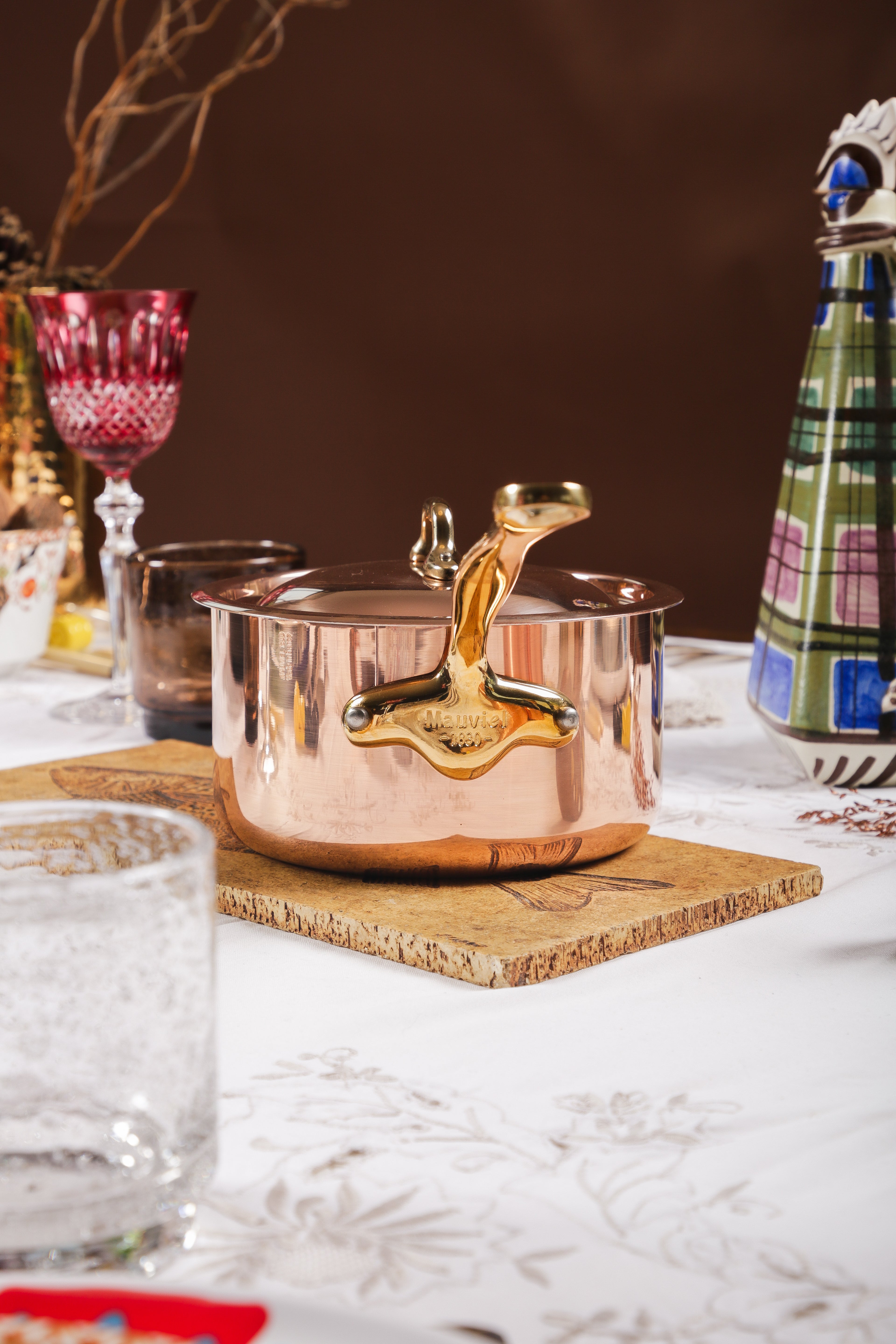 Mauviel M'Heritage M'150 B Copper Sauce Pan With Lid, Brass Handle - Mauviel1830