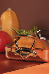 Mauviel Copper Roasting Pan With Brass Handles, 13.7 x 9.8-In