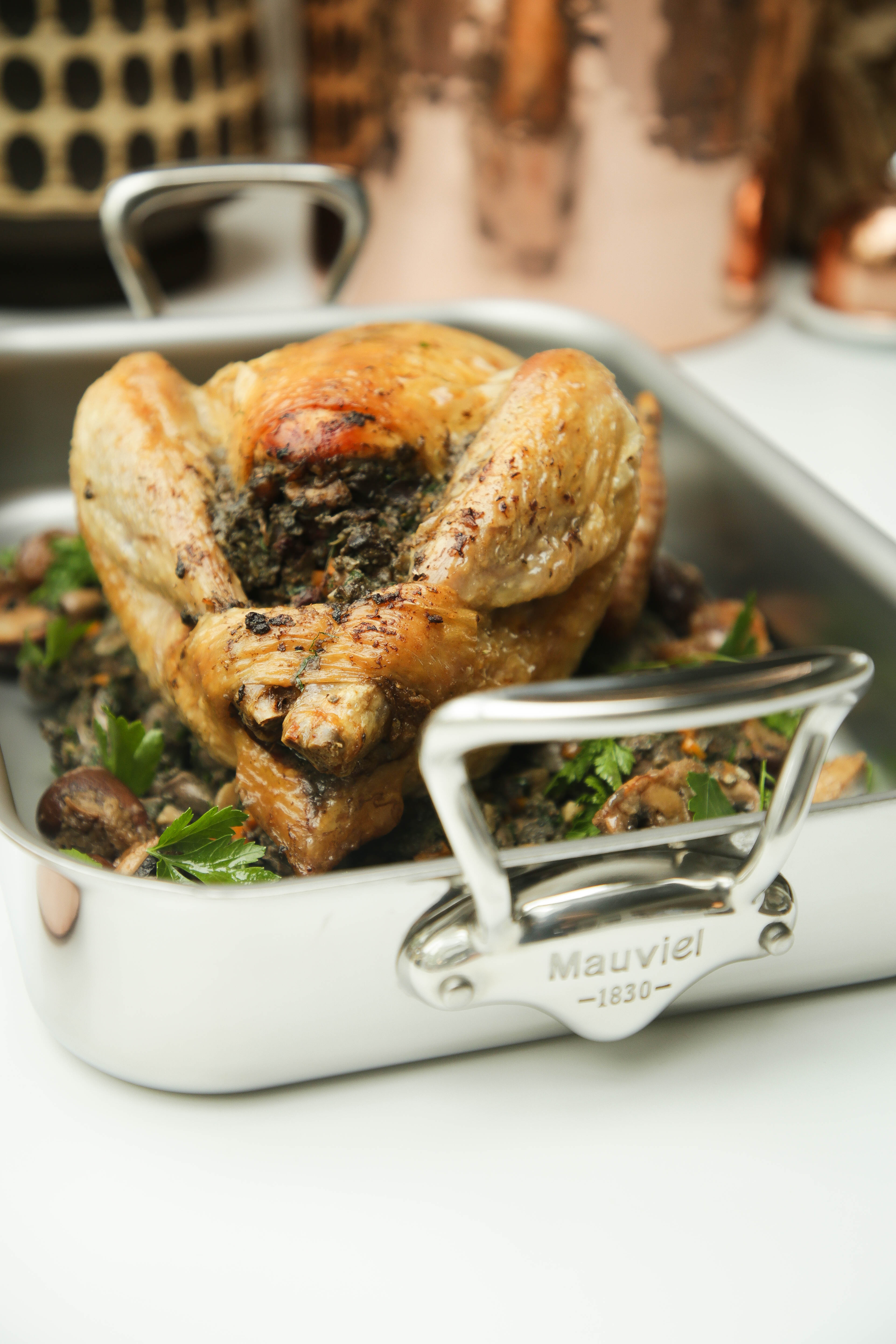 Mauviel Stainless Steel Roasting Pan With Cast Stainless Steel