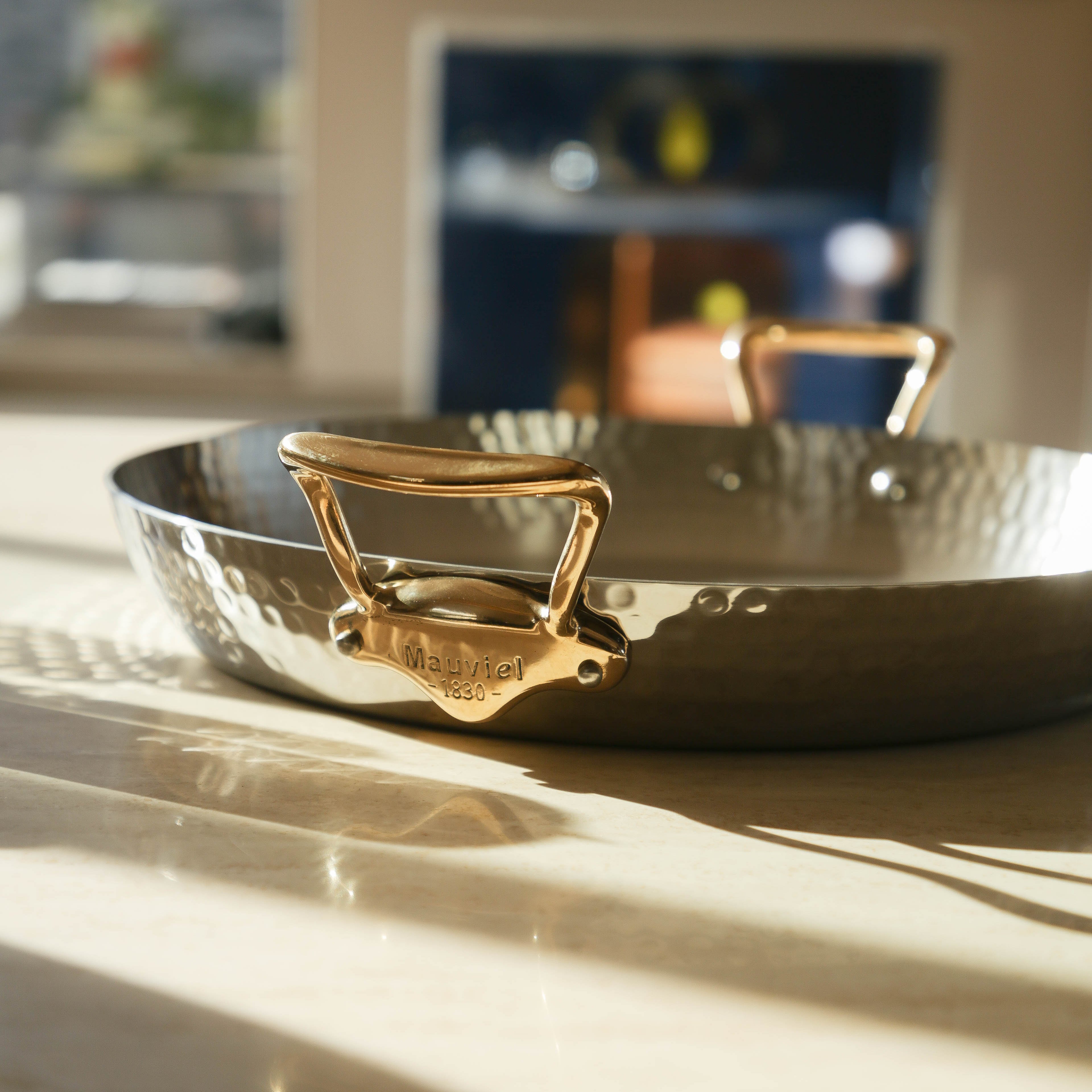 Mauviel M'ELITE B Hammered 5-Ply Paella Pan With Brass Handles - Mauviel1830