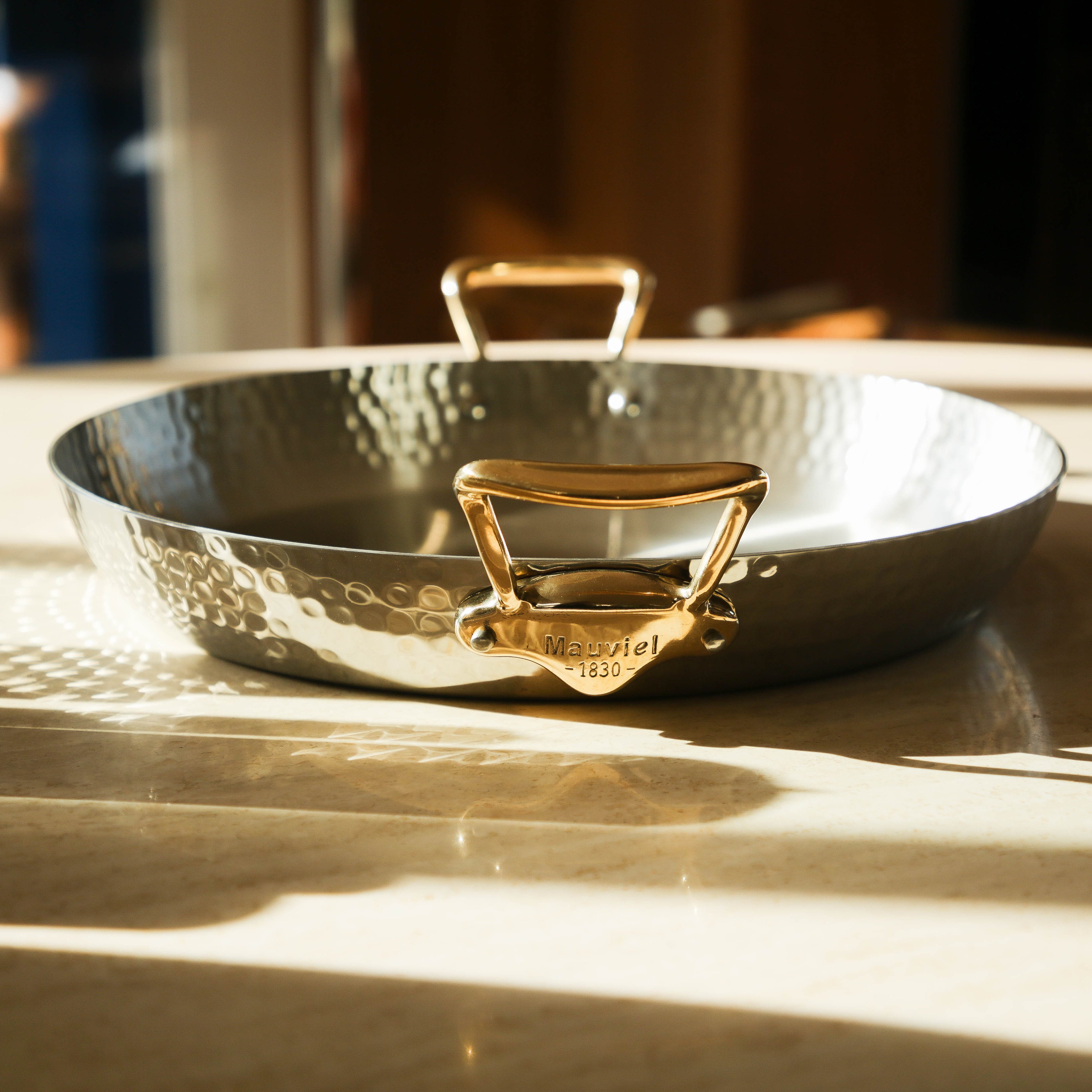 Mauviel M'ELITE B Hammered 5-Ply Paella Pan With Brass Handles - Mauviel1830