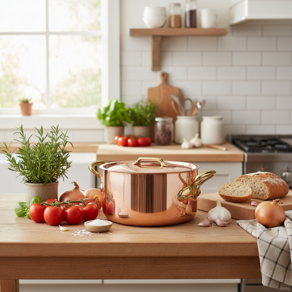 Mauviel M'Heritage M'200 B Copper Stewpan With Lid, Brass Handles, 6.1-Qt - Mauviel1830