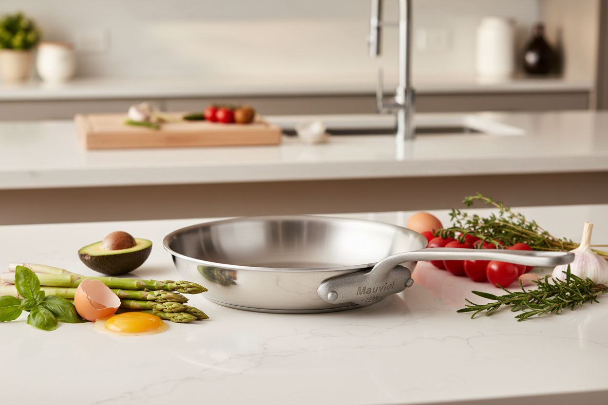 Mauviel M'Cook SB 5-Ply Frying Pan With Brushed Cast Stainless Steel Handle, 7.8-In - Mauviel1830
