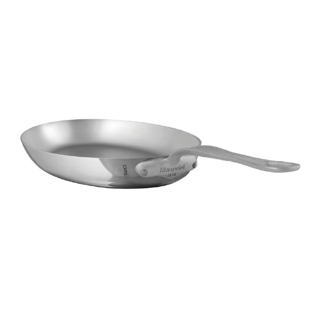 Mauviel M'Cook SB 5-Ply Oval Frying Pan With Brushed Cast Stainless Steel Handle, 13.5 x 9.1-In