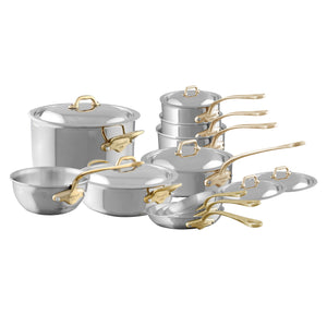 Mauviel Mauviel M'COOK B 5-Ply 16-Piece Cookware Set With Brass Handles Mauviel M'COOK B 5-Ply 16-Piece Cookware Set With Brass Handles