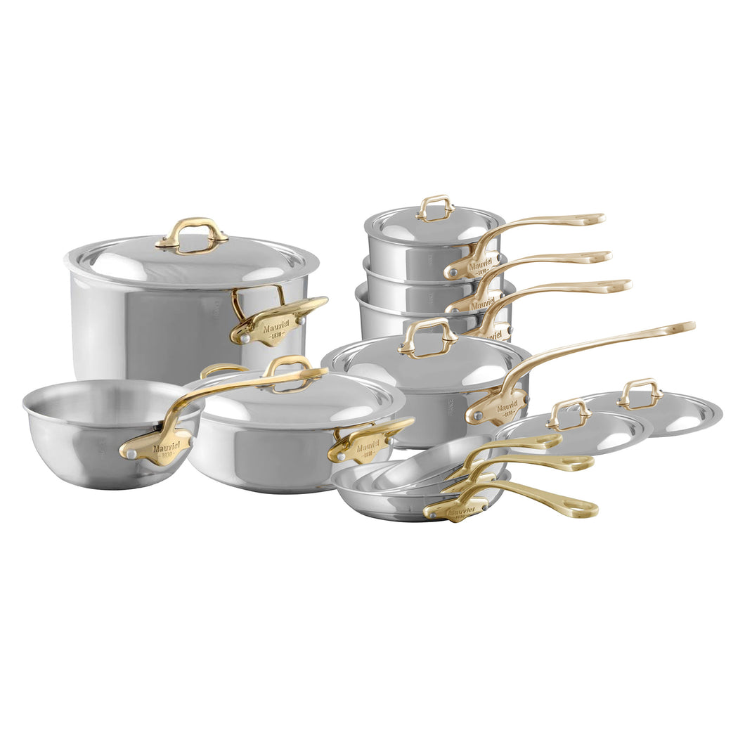Mauviel M'COOK B 5-Ply 16-Piece Cookware Set With Brass Handles