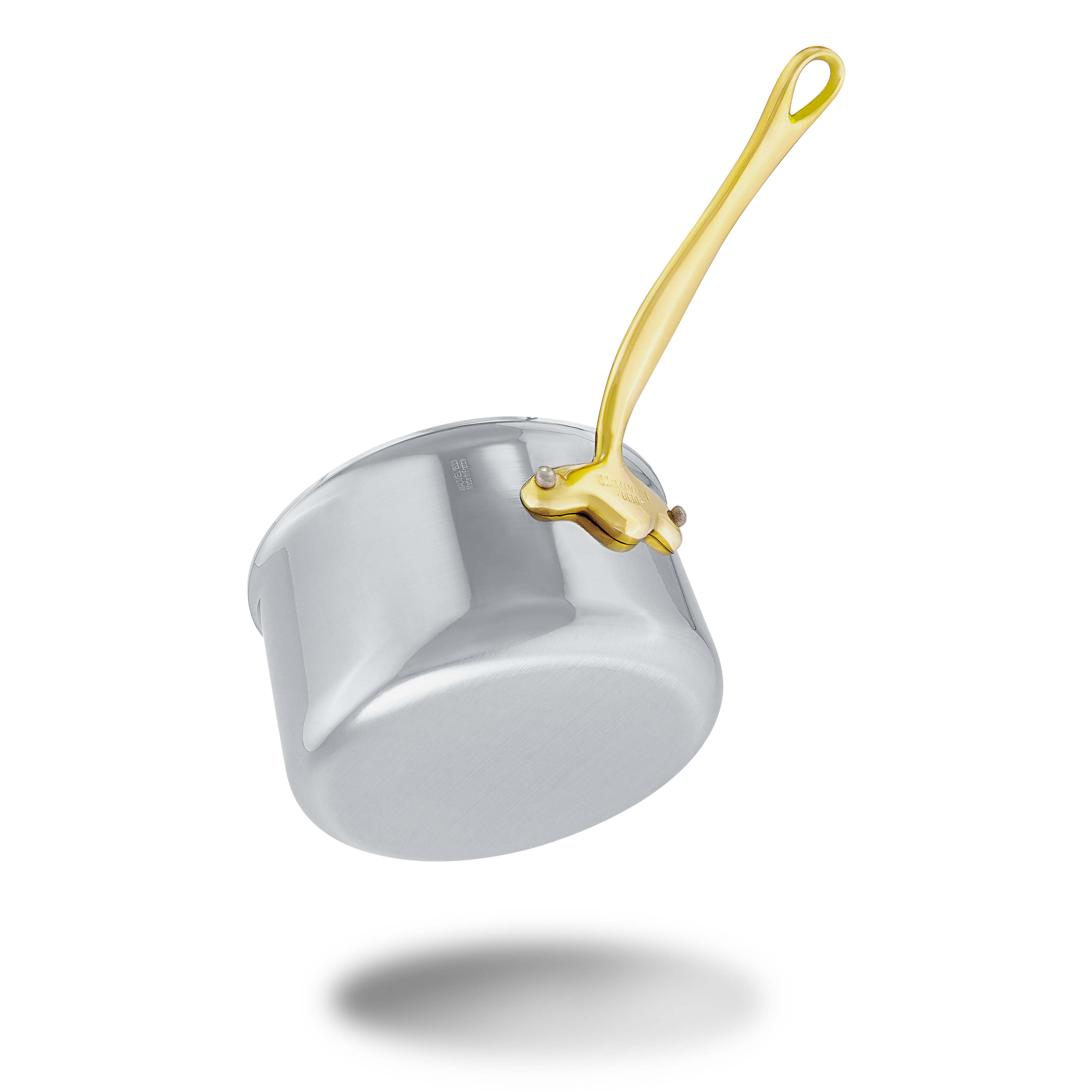 Mauviel M'COOK B sauce pan with brass handles, stainless steel cookware for sauces and small cooking tasks.