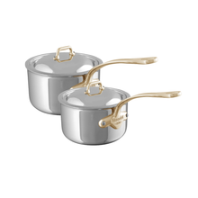 Mauviel Mauviel M'COOK B Sauce Pan 2.6-Qt and Sauce Pan 3.4-Qt With Lid and Brass Handles Set Mauviel M'COOK B Sauce Pan 2.6-Qt and Sauce Pan 3.4-Qt With Lid and Brass Handles Set - Mauviel1830